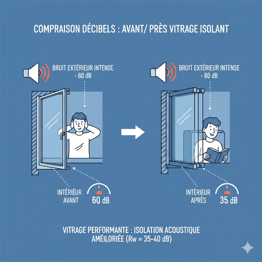 Comparaison des niveaux d’isolation acoustique selon l’indice Rw d’une fenêtre